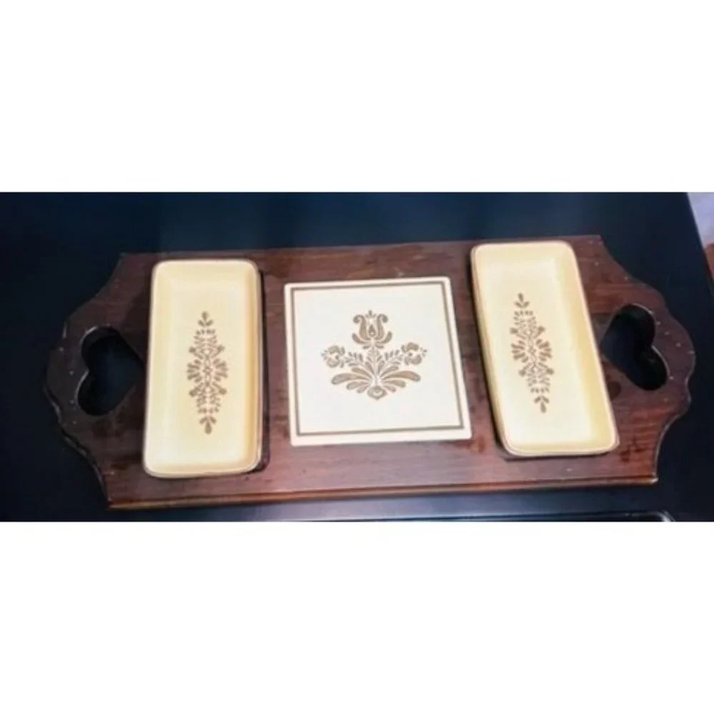 Vintage Pfaltzgraff Village Wood Party Server, relish tray, candy dish